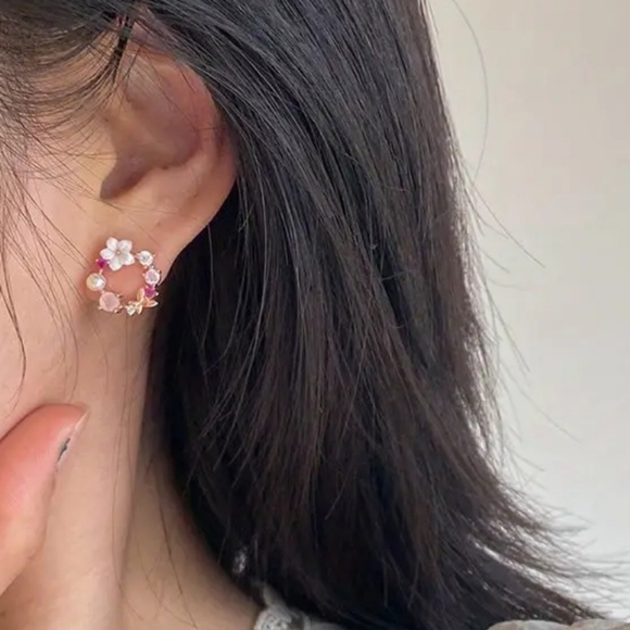 Cherry Blossom & Zircon Butterfly Stud Earrings. - Picture 4 of 6